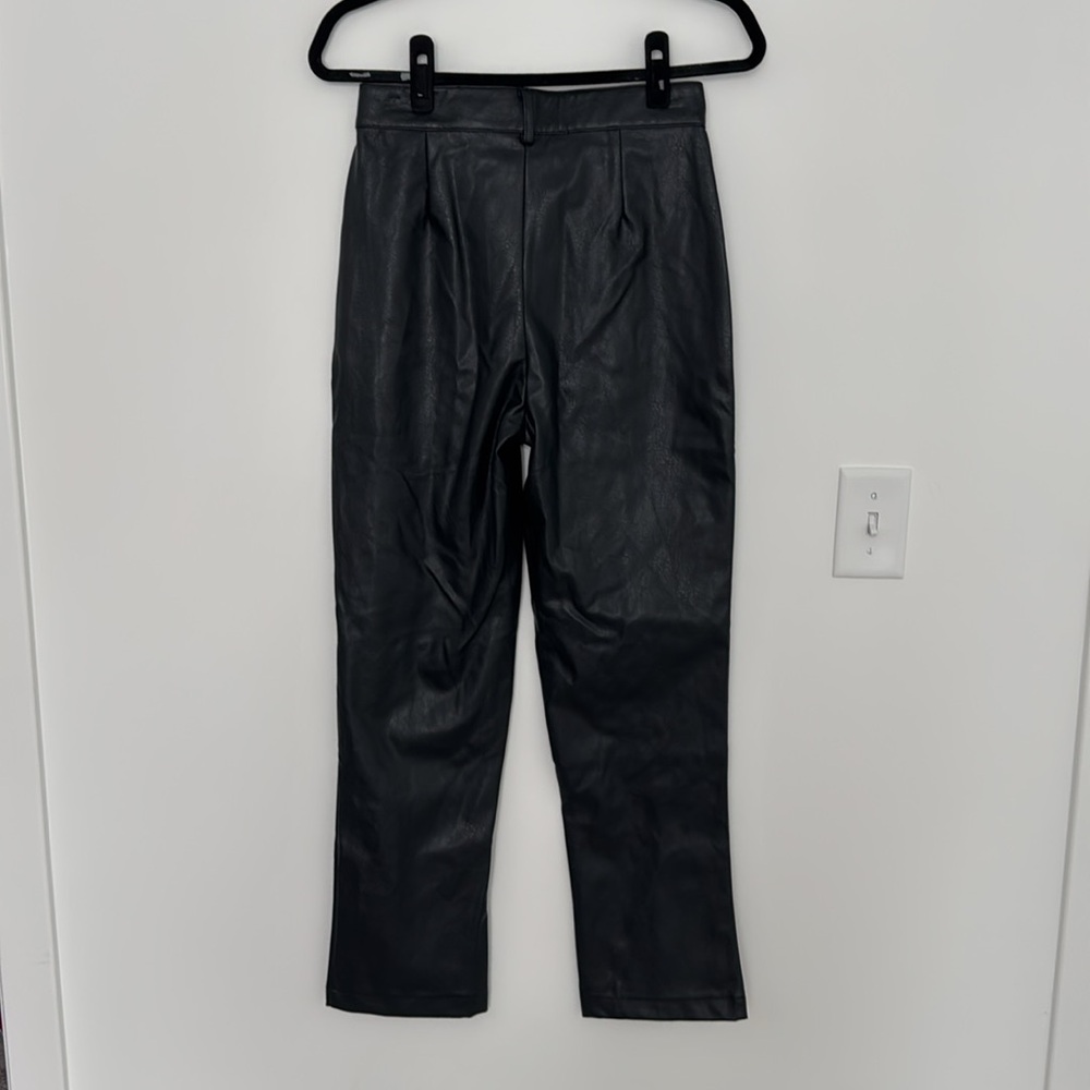 Wildfox Faux Leather Slit Hem Straight Leg Pants, Black - Size S - Picture 6 of 7